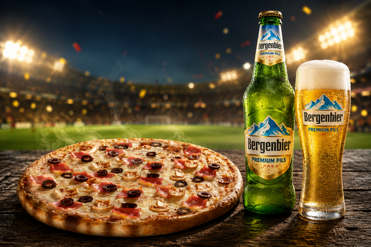 Pizza Domino's Classic și bere Bergenbier Premium Pils
